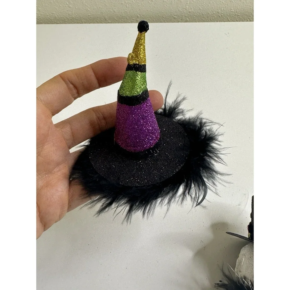 Pier 1 Halloween Ornament Day of Dead Top Hat Witch Hat Glitter Hanging Set 2